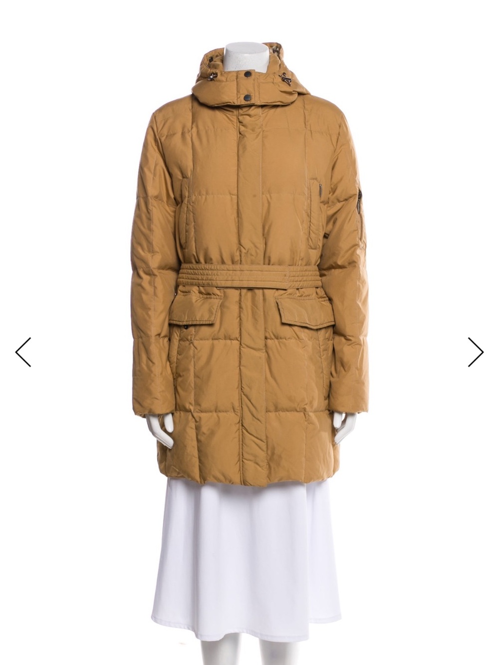 Burberry Camel Quilted Hooded Belted Puffer Coat USA 38 fit small plaid